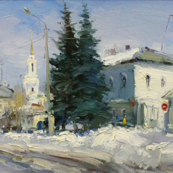 Painting titled "White on White" by Yuriy Demiyanov, Original Artwork, Oil Mounted on Wood Stretcher frame