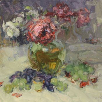 Malarstwo zatytułowany „Autumn rose” autorstwa Yuriy Demiyanov, Oryginalna praca, Olej Zamontowany na Karton