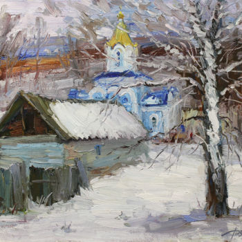 Peinture intitulée "Windy winter day" par Yuriy Demiyanov, Œuvre d'art originale, Huile Monté sur Châssis en bois