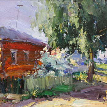 Картина под названием "Jasmine bush" - Yuriy Demiyanov, Подлинное произведение искусства, Масло Установлен на Деревянная рам…