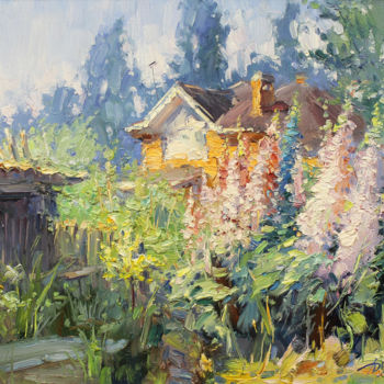 Painting titled "The June colonnade" by Yuriy Demiyanov, Original Artwork, Oil Mounted on Wood Stretcher frame