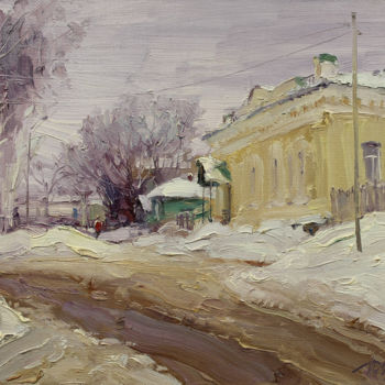 Painting titled "White day" by Yuriy Demiyanov, Original Artwork, Oil Mounted on Wood Stretcher frame
