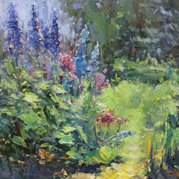 Картина под названием "Path in the garden" - Yuriy Demiyanov, Подлинное произведение искусства, Масло