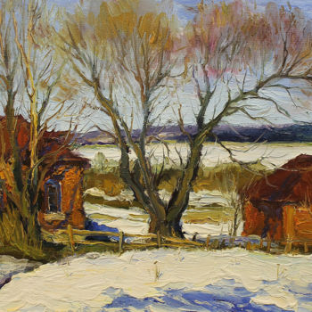 Painting titled "Early spring" by Yuriy Demiyanov, Original Artwork, Oil Mounted on Wood Stretcher frame