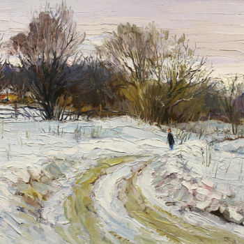 Peinture intitulée "Winter road" par Yuriy Demiyanov, Œuvre d'art originale, Huile Monté sur Châssis en bois