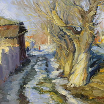 Schilderij getiteld "Spring streams" door Yuriy Demiyanov, Origineel Kunstwerk, Olie Gemonteerd op Frame voor houten brancard