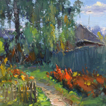 Картина под названием "Along the fence" - Yuriy Demiyanov, Подлинное произведение искусства, Масло Установлен на Деревянная…
