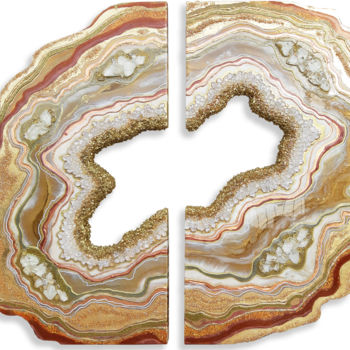 Painting titled "Gold - Copper Agate…" by Alexandra Dobreikin, Original Artwork, Resin Mounted on Wood Panel