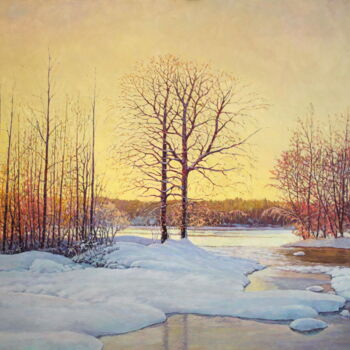 Painting titled "February" by Yury Sapozhnikov, Original Artwork, Oil