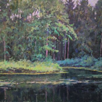Painting titled "Overgrown pond" by Yury Sapozhnikov, Original Artwork, Oil
