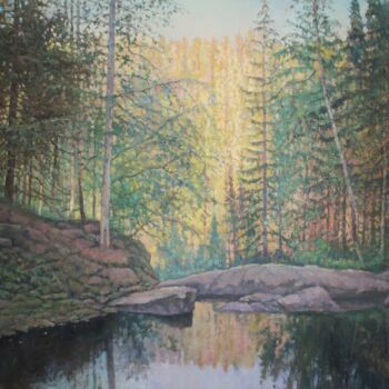 Malerei mit dem Titel "In the shade of a c…" von Yury Sapozhnikov, Original-Kunstwerk, Öl