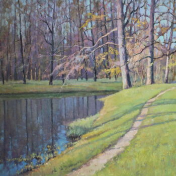 Pittura intitolato "The first grass" da Yury Sapozhnikov, Opera d'arte originale, Olio