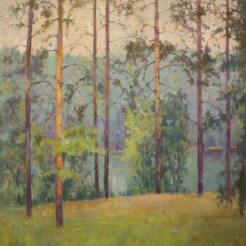 Painting titled "Pine Evening" by Yury Sapozhnikov, Original Artwork, Oil