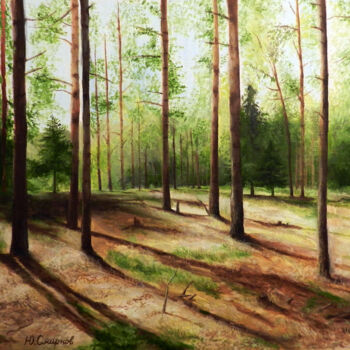 Painting titled "Pine forest" by Yury Smirnov, Original Artwork, Oil