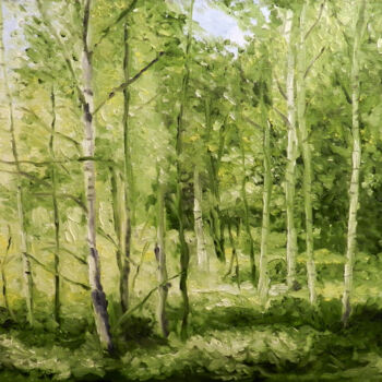 Schilderij getiteld "Young birches" door Yury Smirnov, Origineel Kunstwerk, Olie
