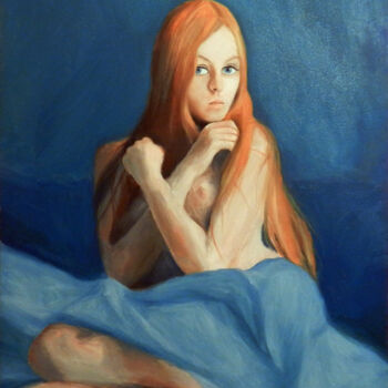 Peinture intitulée "Alena sitting on th…" par Yury Smirnov, Œuvre d'art originale, Huile Monté sur Châssis en bois