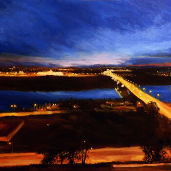 Картина под названием "Night Nizhny" - Yury Smirnov, Подлинное произведение искусства, Масло Установлен на Деревянная рама д…