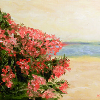 Malarstwo zatytułowany „Flowers and sea” autorstwa Yury Smirnov, Oryginalna praca, Olej