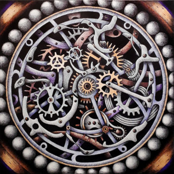Рисунок под названием "Круглое время" - Yury Tzarevsky, Подлинное произведение искусства, Шариковая ручка Установлен на Дере…
