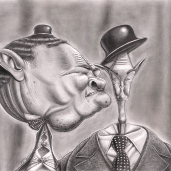Drawing titled "Laurel and Hardy" by Yousef Alimohammadi, Original Artwork, Pencil