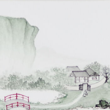 Pittura intitolato "La campagne" da Yuxiang Liu, Opera d'arte originale, Inchiostro