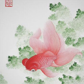 Peinture intitulée "Petite robe rouge" par Yuxiang Liu, Œuvre d'art originale, Encre