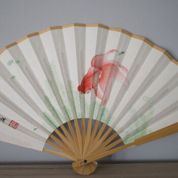Peinture intitulée "Eventail "Red Fish"" par Yuxiang Liu, Œuvre d'art originale, Pigments
