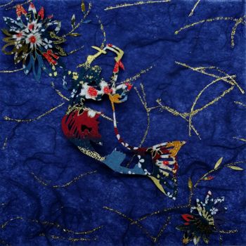 Collages intitulée "Carp blue" par Yuzuko Sudo, Œuvre d'art originale, Collages