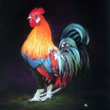 Painting titled "LE COQ" by Yva Arvis, Original Artwork, Pastel