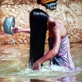 Peinture intitulée "AU BAIN" par Yva Arvis, Œuvre d'art originale, Pastel