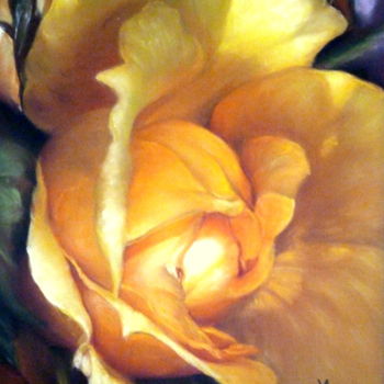 Schilderij getiteld "ROSE  JAUNE" door Yva Arvis, Origineel Kunstwerk, Pastel