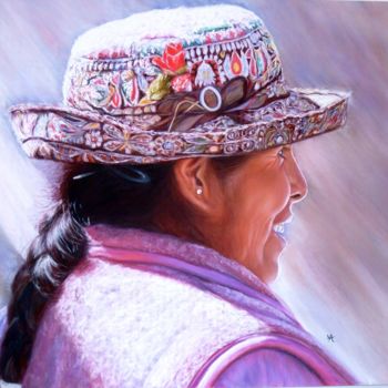 Painting titled "CHAPEAU  PERUVIEN" by Yva Arvis, Original Artwork, Pastel