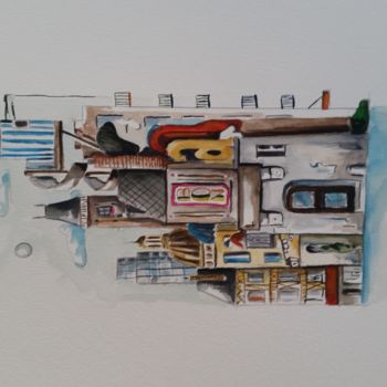 Peinture intitulée "ville insolite" par Yvan Houis, Œuvre d'art originale, Aquarelle