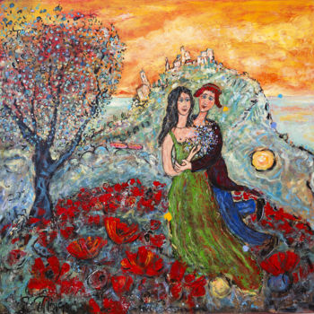 Painting titled "Les amoureux d'Eze…" by Yvan Philmer, Original Artwork, Acrylic