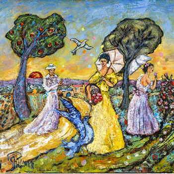 Peinture intitulée "Femmes au jardin" par Yvan Philmer, Œuvre d'art originale, Huile