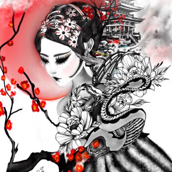 Arts numériques intitulée "Japonaise" par Yvanne Matczak, Œuvre d'art originale, Travail numérique 2D