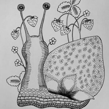 Desenho intitulada "Escargot ou Fraise ?" por Yvart, Obras de arte originais, Tinta
