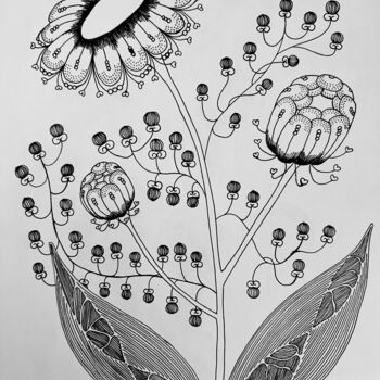 Drawing titled "Flower" by Yvart, Original Artwork, Ink