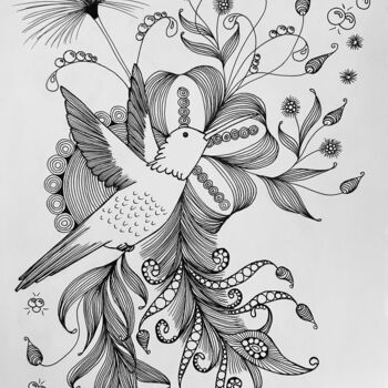 Drawing titled "Hummingbird" by Yvart, Original Artwork, Ink