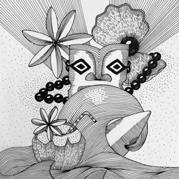 Desenho intitulada "Tahiti Tiki Surfer" por Yvart, Obras de arte originais, Pigmentos