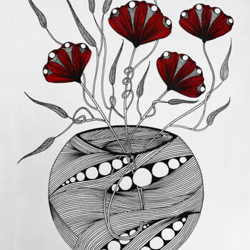 Рисунок под названием "Lineart Flowerpot" - Yvart, Подлинное произведение искусства, Пигменты