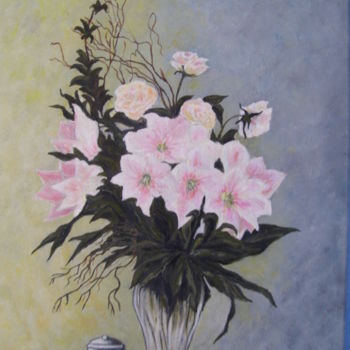 Painting titled "Bouquet d'amaryllis" by Yveline Corbard, Original Artwork, Oil