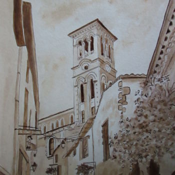 Drawing titled "La rue coupe -jarre…" by Yveline Corbard, Original Artwork, Watercolor