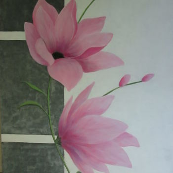 Peinture intitulée "Magnolias" par Yveline Corbard, Œuvre d'art originale, Acrylique