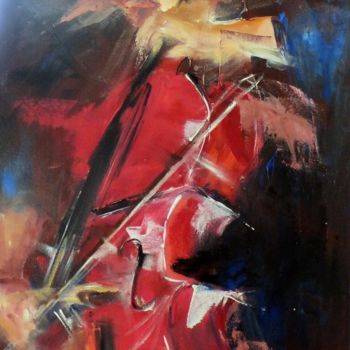 Painting titled "Le violoncelle" by Yveline Javer, Original Artwork, Oil