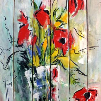 Pintura intitulada "Joyeuses fleurs d'é…" por Yveline Javer, Obras de arte originais, Óleo