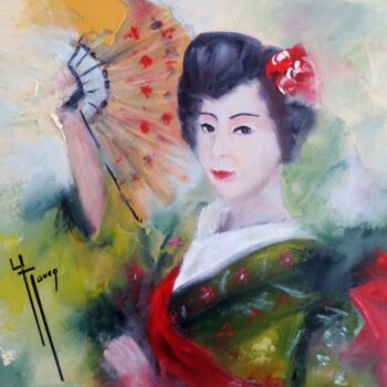 Ζωγραφική με τίτλο "Geisha" από Yveline Javer, Αυθεντικά έργα τέχνης, Λάδι