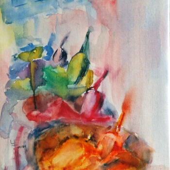 Malerei mit dem Titel "Pigments' colors" von Yveline Javer, Original-Kunstwerk, Aquarell