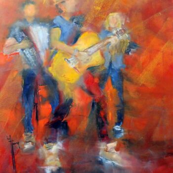 Painting titled "Concert Guitare" by Yveline Javer, Original Artwork, Oil