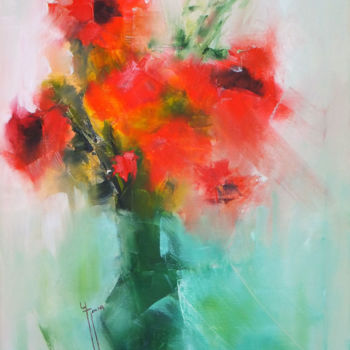 Schilderij getiteld "coquelicots passion" door Yveline Javer, Origineel Kunstwerk, Olie